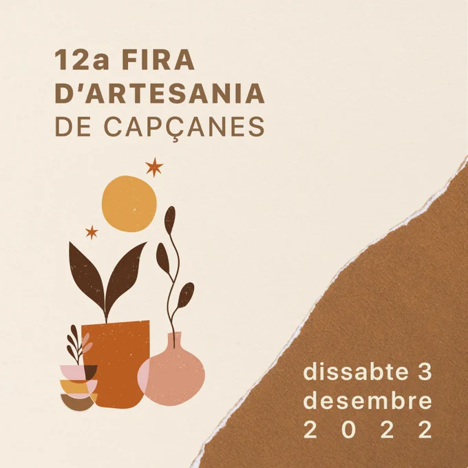 El dissabte dia 3 de desembre es celebrarà la 12a Fira d'Artesania de Capçanes. Esteu tots convidats. Us hi esperem!