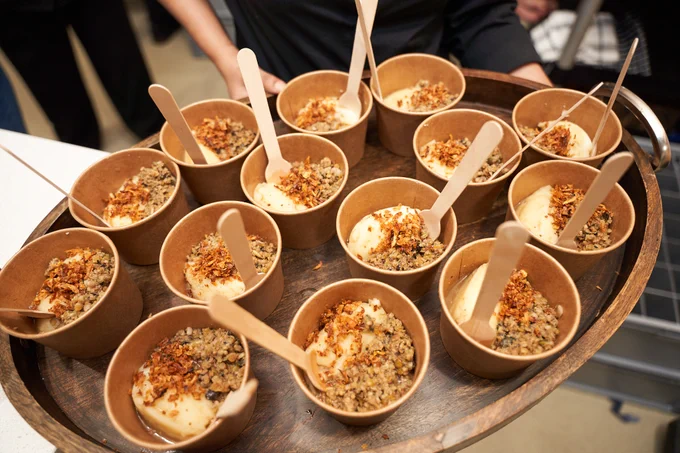 A photograph of a tray with haggis bowl food curated by catering company Auld Hag