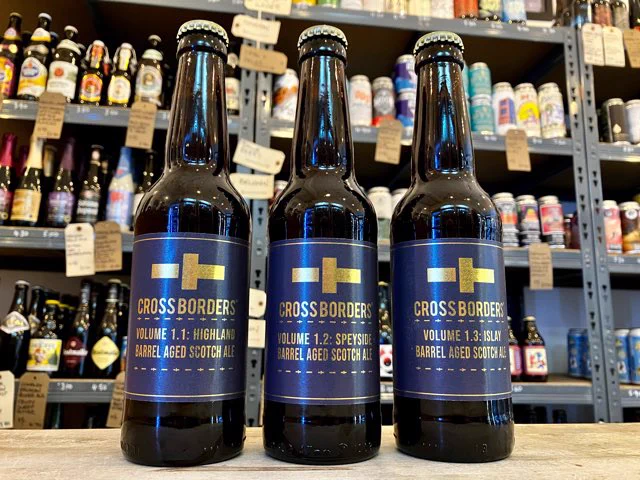 🆕 Pretty excited about these… Cross Borders have aged a malty imperial Scotch Ale/Wee Heavy in three different Scotch whisky barrels and the three have taken on some different flavours.

Volume 1.1 - a Highland whisky barrel. It’s picked up loads of peat – pipesmoke, tar and leather. Very complex character and a light lactic tartness reminiscent of an Oud Bruin.

Volume 1.2 - Speyside. Raisin and plum dried-fruit flavours, sticky caramel and wintry cinnamon spice with a lingering sweet malty finish.

Volume 1.3 - Islay. Rich and unctous, treacle-y with cinder char and light smoke.

Very limited numbers of these have been produced. Available for delivery, Click & Collect, or over the counter.