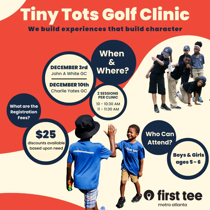 Tiny Tots Golf Clinic
December 3rd at John A. White Golf Course and December 10th at Charlie Yates Golf Course