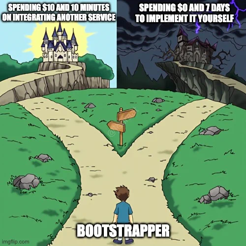 bootstrapper's choice to integrate a working service instead of building it himself