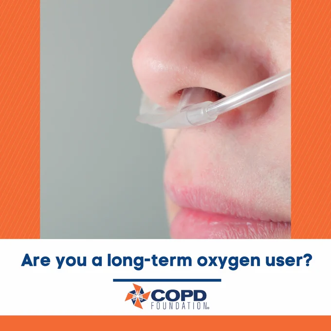 nose with oxygen stream and text "are you a long-term oxygen user?"
