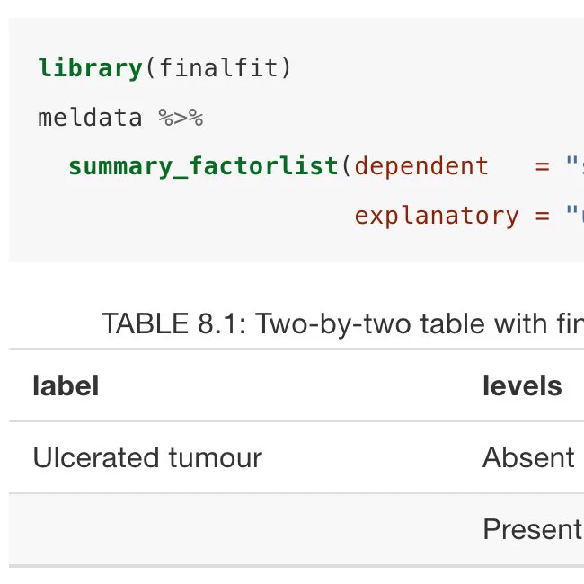 library(finalfit)
meldata %>% 
  summary_factorlist(dependent   = "status_dss", 
                     explanatory = "ulcer.factor")