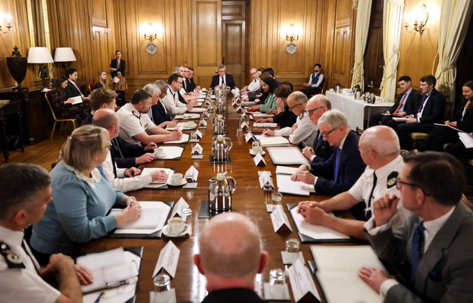 Prime Minister Rishi Sunak meeting with the Home Secretary Suella Braverman and police chiefs