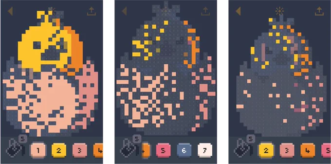 Snapshots of driver’s digital coloring task indicating high (left), medium (middle) and low (right) for Driver ID = 1, 8 and 11, respectively