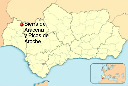 Mapa con la ubicación de la sierra dentro de Andalucía. Fuente: Wikipedia. 