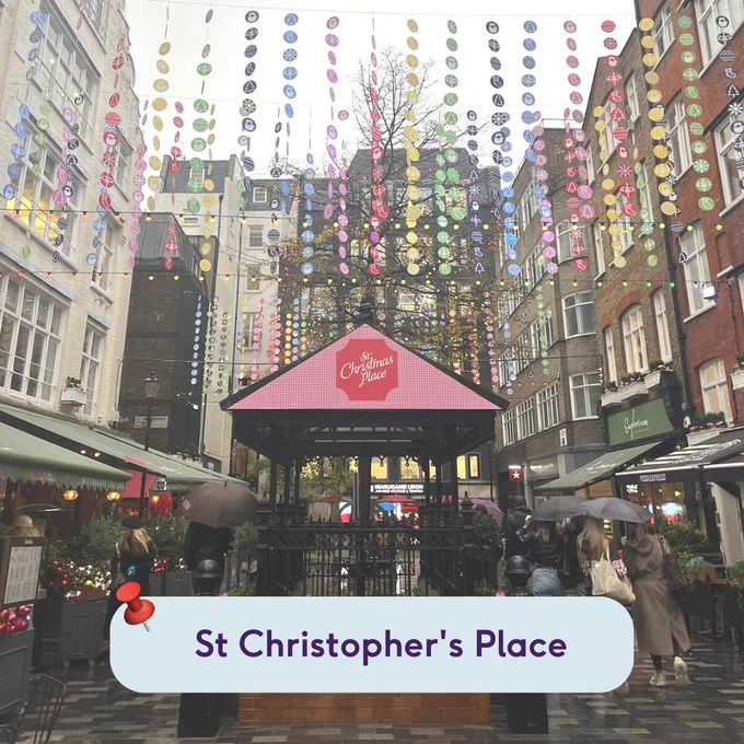 Image of St Christophers Place with Christmas lights 
