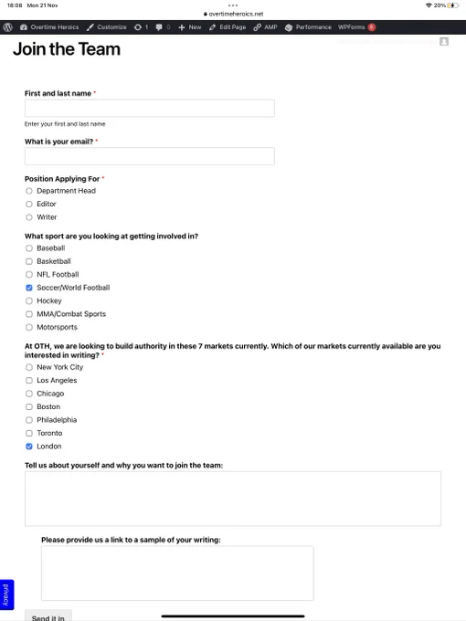 Application form for Overtime Heroics London