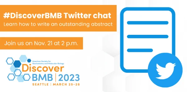Graphic about the Nov. 21 Discover BMB Twitter chat with an illustration of a piece of paper & white Twitter logo-bird.
