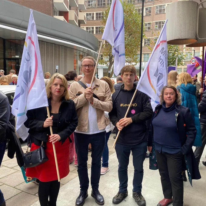 MU staff and members at last week's demo outside Arts Council England in support of E N O