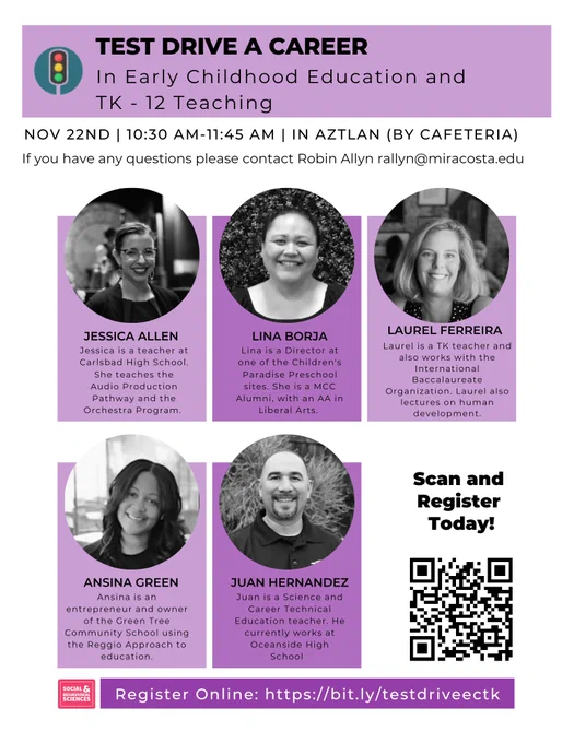 PRE-THANKSGIVING EVENTS THIS WEEK! Tues. 11/22: 10:30-11:45a Test Drive Your Career in Education  @ Aztlan, Bldg3400, tinyurl.com/bdhpw7ts