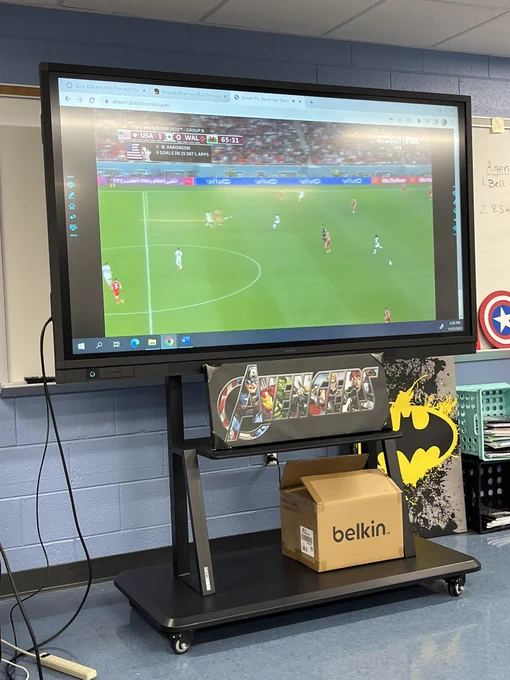 The USA World Cup soccer game playing on the pro board.
