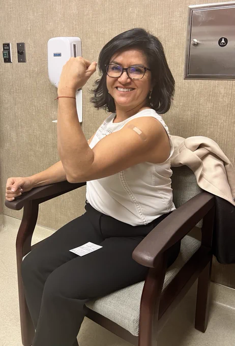 BCSH Secretary Lourdes Castro Ramírez receives her updated booster. 
