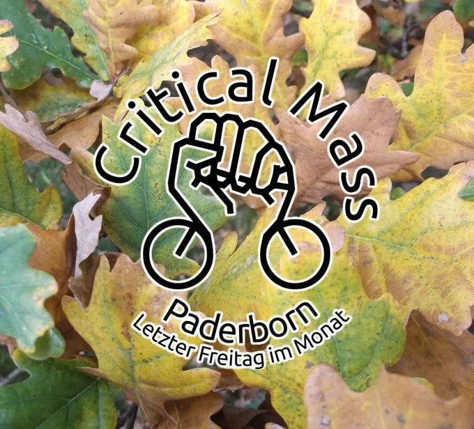 Bikefist vor Laub mit Termin der Paderborner Critical Mass