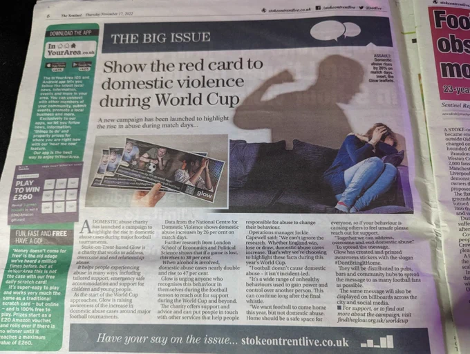 A photo of Glow's #DontBringItHome campaign in the Stoke Sentinel newspaper 