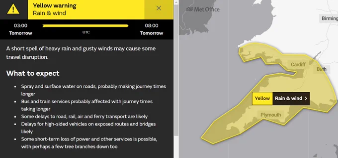 Met Office Yellow Weather Warning. 