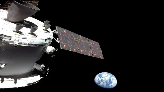 A view of Earth as seen from the Artemis I Orion capsule about 9 hours into flight on Nov. 16, 2022