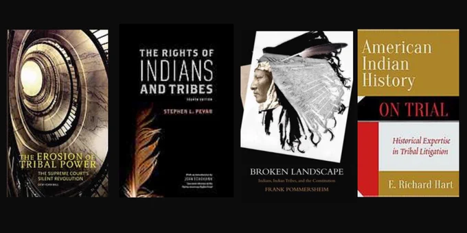 Book covers: The Erosion of Tribal Power, The Rights of Indians and Tribes, Broken Landscape, American Indian History: On Trial
