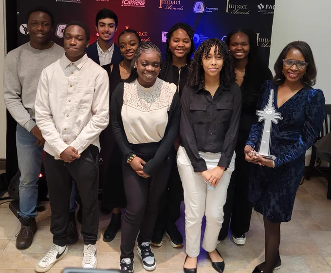 Colleen Russell-Rawlins, TDSB Director of Education, with a few of our students
