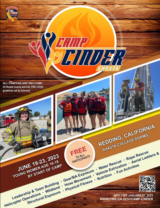 Flyer and information about Camp Cinder in Redding

