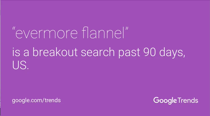 "evermore flannel" is a breakout search past 90 days, US