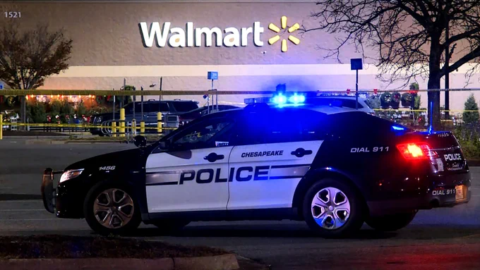 Cop car in a Walmart parking lot.