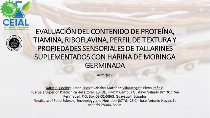Ponencia: Evaluación de nutrientes y propiedades texturales de tallarines enriquecidos con germinados de moringa.