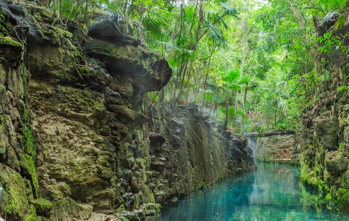 Blue river in Xcaret, Mexico
