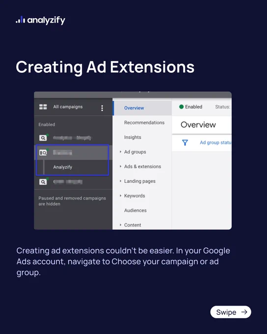  In your Google Ads account, navigate to Choose your campaign or ad group. 