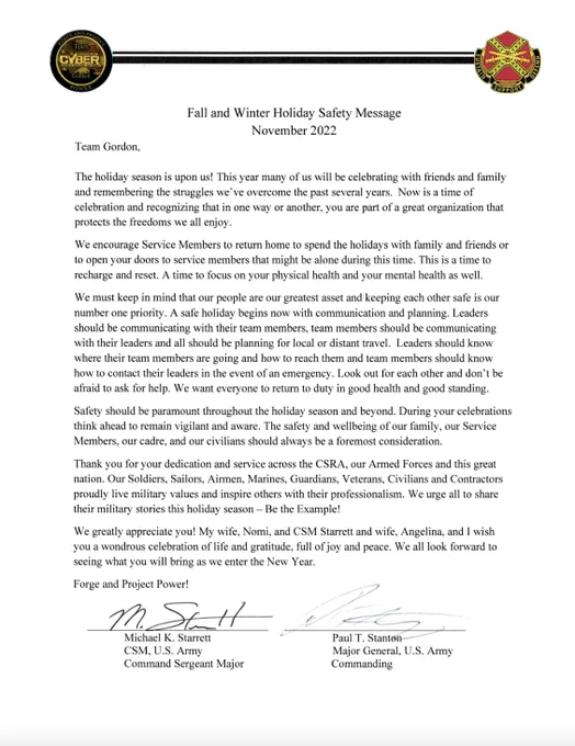 Fall and Winter Holiday Safety Message 2022