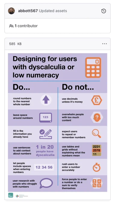 Screenshot of the brand new GOV.UK accessibility poster, title: Designing for users with dyscalculia or low numeracy