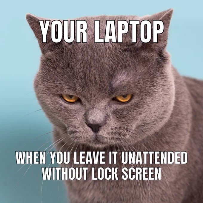 your laptop when you leave it unattended without lock screen meme