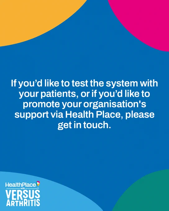 If you’d like to test the system with your patients or if you’d like to promote your organisation's support via Health Place, please get in touch.