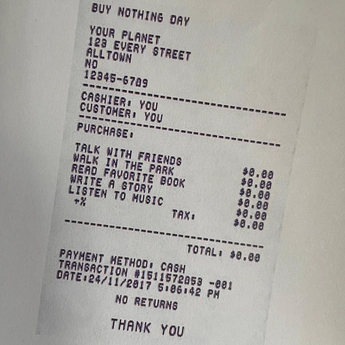 Receipt for Talk with a friend - £0 / Walk in the park £0 - read a favourite book £0