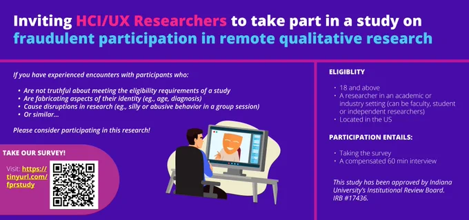 Recruitment flyer with a qrcode link to the survey: https://tinyurl.com/fprstudy