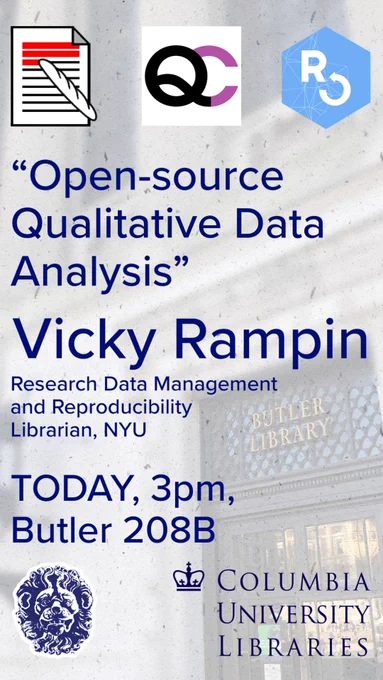 Open-source Qualitative Data Analysis

Fri., Dec. 2, 3pm, Butler 208B

Vicky Rampin
Research Data Management and Reproducibility Librarian, NYU