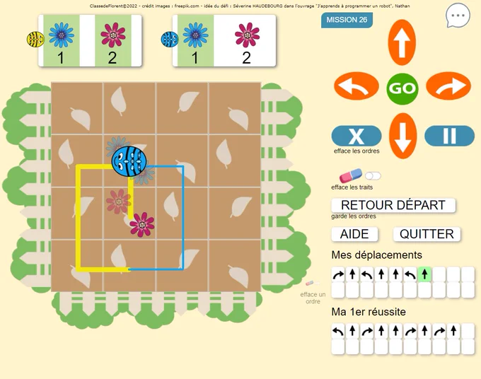 Exemple où les abeilles empruntent des chemins différents pour butiner les fleurs.