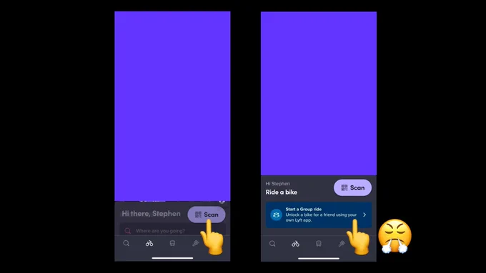 
"Depending on how fast my internet is at the current moment, that banner will appear and push the Scan button up, which means I end up hitting the banner instead 😟; this is often a really frustrating start to my daily commute."