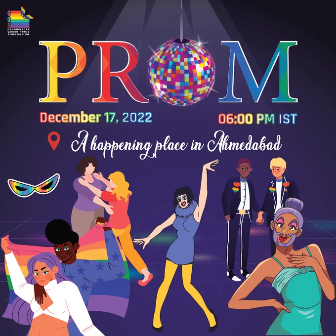 *PROM 2022*

There are many dreams that come true in such a fun and expressive way! ❤️❤️ 
So, if you have been waiting to dance at a prom with your partner, we are your Ginnie and are here to grant that wish! 🌈💃🕺🌈

Click on the link to check the details and register for the prom! 

_Registration link_: https://bit.ly/3UAoiRg

_Guidebook_: https://bit.ly/3UCH4Hz

Note: _If you and your partner are currently studying, we have student tickets (discounted) too_.
Deadline: December 10, 2022

*Team Gandhinagar Queer Pride Foundation*