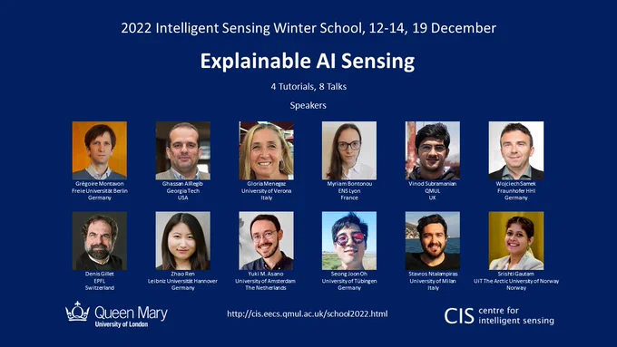 Flyer with the image of the 12 speakers who will be presenting at the CIS Winter School.