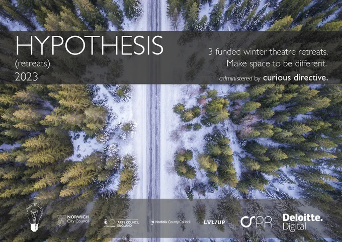 Drone image of a forest in the winter, with a track along the middle. A row of logos representing our core partners along the bottom.