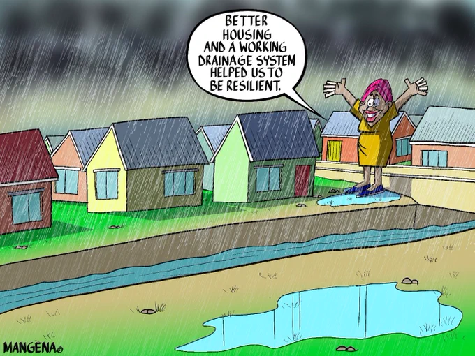 Cartoon of project on flooding in Lusaka, Zambia, by Bethuel Mangena