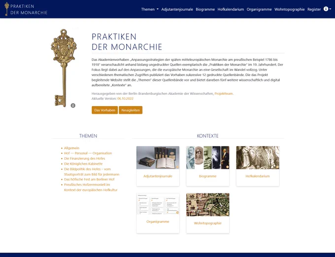 Startseite der "Praktiken der Monarchie".