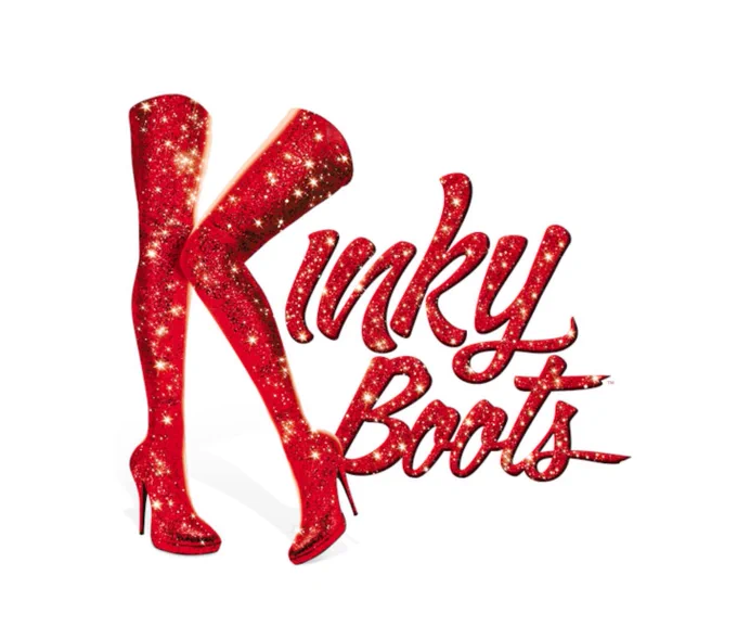 show logo for kinky boots with two red knee-high boots forming the capital letter k 