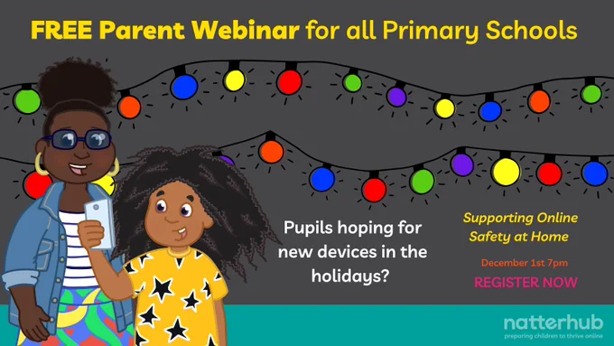 One day to go: Free Online Safety Webinar for Parents. Register your primary school.