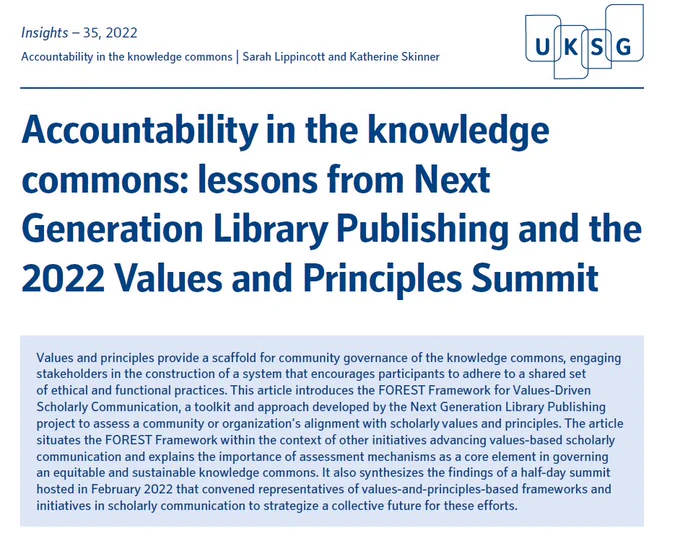 Accountability in the knowledge commons: lessons from Next Generation Library Publishing and the 2022 Values and Principles Summit