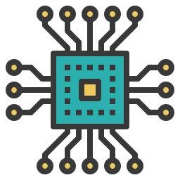 Icon of a computer chip in green, black, and yellow.