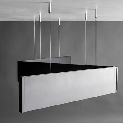 "Ziggy™ is a minimalist, adjustable, lighting solution, based on the Nine pendant, with connectors that allow you to make any geometric shape or line with the pendant (4 sides minimum). The sections are adjustable for  /- 90°. There is no visible canopy, and is available in 2-, 3-, 4-foot sections with remote drivers, multiple color temperature and finish options."