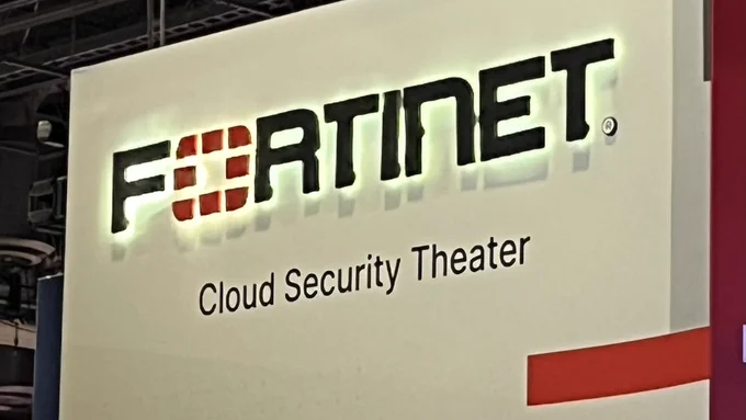 Fortinet sign for booth: cloud security theater