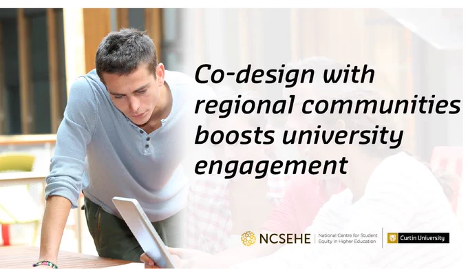 Image of a student with the text: Co-design with regional communities boosts universities engagement.